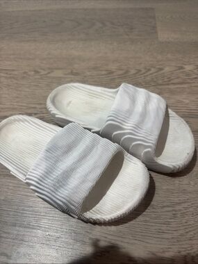 adidas White Ribbed Slide Sandals